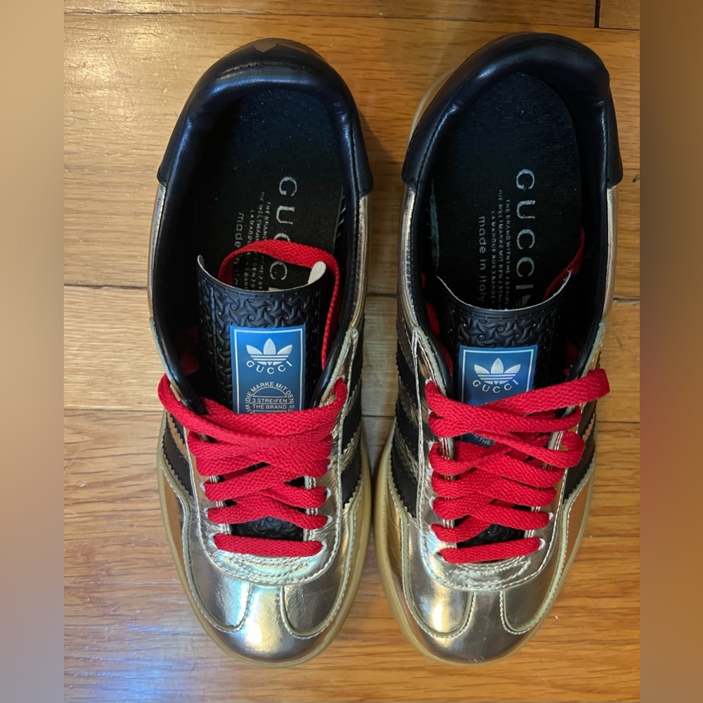 In the Styles of Gucci x Adidas Gazelle Metallic Gold Sneakers - Size 7 1/2 - Picture 5 of 9